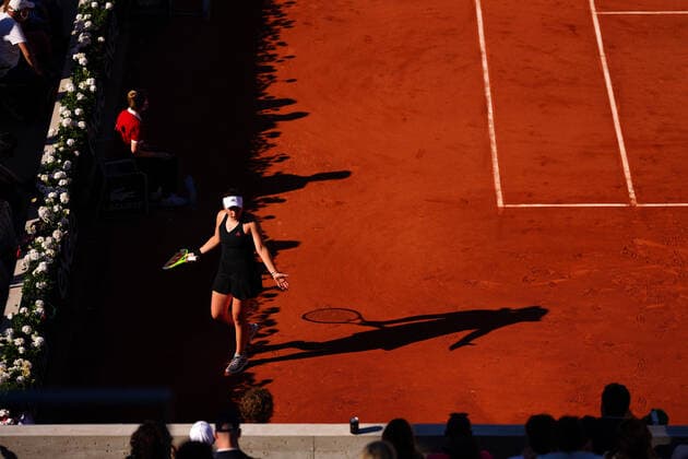 Mandatory Credit: Photo by Javier Garcia BPI Shutterstock (11977038kj) Jelena Ostapenko reacts after breaking serve during her first round match French Open Tennis, Day Two, Roland Garros, Paris, France - 31 May 2021 French Open Tennis, Day Two, Roland Garros, Paris, France - 31 May 2021  Copyright: xJavierxGarcia BPI Shutterstockx 11977038kj