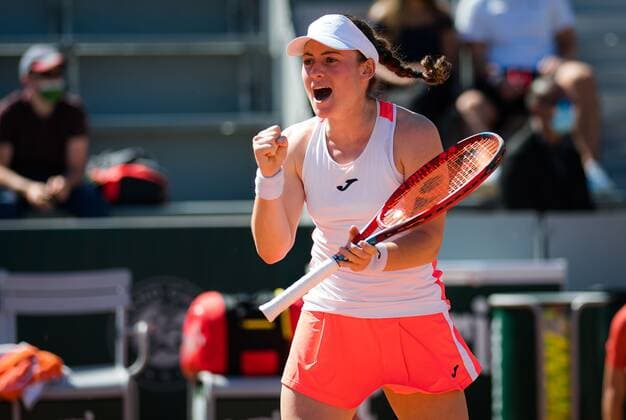 Mandatory Credit: Photo by Rob Prange Shutterstock (11977019eb) Tamara Zidansek of Slovenia in action during the first round of the 2021 Roland Garros Grand Slam Tournament French Open Tennis, Day Two, Roland Garros, Paris, France - 31 May 2021 French Open Tennis, Day Two, Roland Garros, Paris, France - 31 May 2021  Copyright: xRobxPrange Shutterstockx 11977019eb