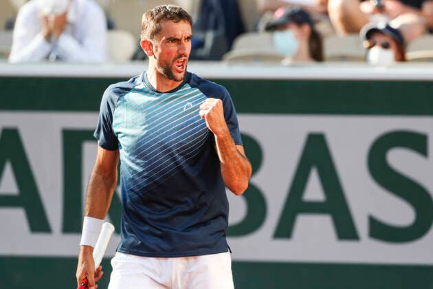 TENNIS - French Open 2021 PARIS,FRANCE,31.MAY.21 - TENNIS - ATP, Tennis Herren World Tour, French Open, Roland Garros, Grand Slam. Image shows the rejoicing of Marin Cilic (CRO).  GEPAxpictures xPatrickxSteiner