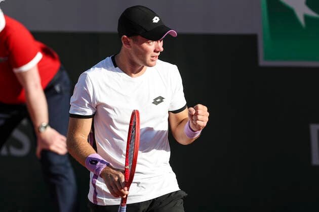 TENNIS - French Open 2021 PARIS,FRANCE,31.MAY.21 - TENNIS - ATP, Tennis Herren World Tour, French Open, Roland Garros, Grand Slam. Image shows the rejoicing of Dominik Koepfer (GER).  GEPAxpictures xPatrickxSteiner