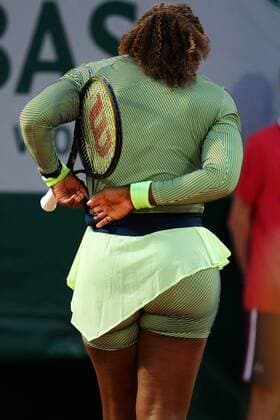 Mandatory Credit: Photo by Javier Garcia BPI Shutterstock (11977038nj) Serena Williams adjusts her clothing during her first round match French Open Tennis, Day Two, Roland Garros, Paris, France - 31 May 2021 French Open Tennis, Day Two, Roland Garros, Paris, France - 31 May 2021  Copyright: xJavierxGarcia BPI Shutterstockx 11977038nj