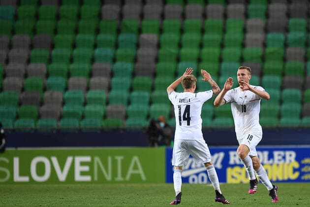 Fußball, U21 EM Viertelfinale, Portugal - Italien Db Lubiana (Slovenia) 31 05 2021 - Europeo Under 21 Slovenia-Ungheria 2021 Portogallo-Italia foto Daniele Buffa Image nella foto: esultanza gol Tommaso Pobega 