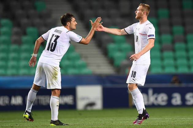 Fußball, U21 EM Viertelfinale, Portugal - Italien Db Lubiana (Slovenia) 31 05 2021 - Europeo Under 21 Slovenia-Ungheria 2021 Portogallo-Italia foto Daniele Buffa Image nella foto: esultanza gol Tommaso Pobega 