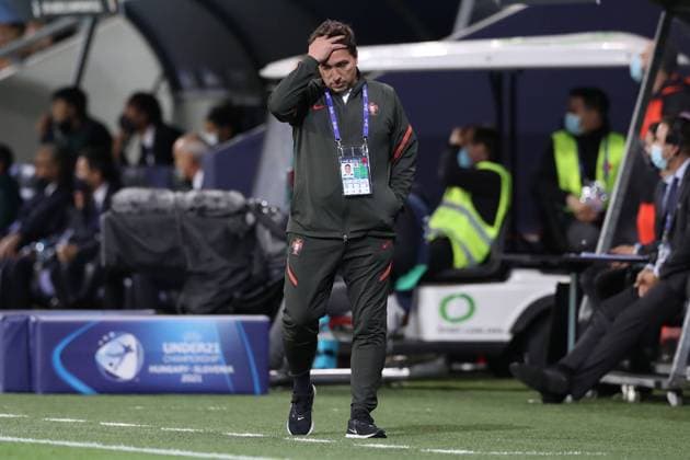 Ljubljana, Slovenia, 31st May 2021. Rui Jorge Head coach of Portugal reacts during the UEFA U21, U 21 Championships 2021 match at Stadion Stoczicw, Ljubljana. Picture credit should read: Jonathan Moscrop Sportimage EDITORIAL USE ONLY. No use with unauthorised audio, video, data, fixture lists, club league logos or live services. Online in-match use limited to 120 images, no video emulation. No use in betting, games or single club league player publications. SPI-1070-0018