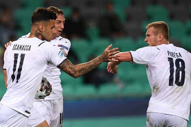 Fußball, U21 EM Viertelfinale, Portugal - Italien Db Lubiana (Slovenia) 31 05 2021 - Europeo Under 21 Slovenia-Ungheria 2021 Portogallo-Italia foto Daniele Buffa Image nella foto: esultanza gol Gianluca Scamacca 