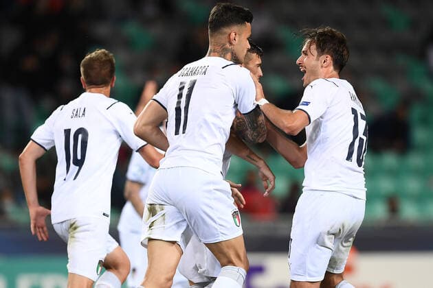 Fußball, U21 EM Viertelfinale, Portugal - Italien Db Lubiana (Slovenia) 31 05 2021 - Europeo Under 21 Slovenia-Ungheria 2021 Portogallo-Italia foto Daniele Buffa Image nella foto: esultanza gol Gianluca Scamacca 