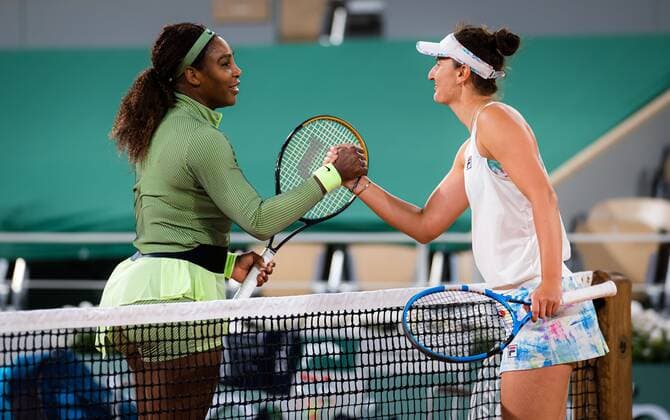 Mandatory Credit: Photo by Rob Prange Shutterstock (11977019gi) Serena Williams of the United States & Irina Camelia Begu of Romania in action during the first round of the 2021 Roland Garros Grand Slam Tournament French Open Tennis, Day Two, Roland Garros, Paris, France - 31 May 2021 French Open Tennis, Day Two, Roland Garros, Paris, France - 31 May 2021  Copyright: xRobxPrange Shutterstockx 11977019gi