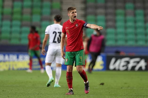 Ljubljana, Slovenia, 31st May 2021. Diogo Queiros of Portugal celebrates after Francisco Conceicao of Portugal gave the side a 5-3 lead during the UEFA U21, U 21 Championships 2021 match at Stadion Stoczicw, Ljubljana. Picture credit should read: Jonathan Moscrop Sportimage EDITORIAL USE ONLY. No use with unauthorised audio, video, data, fixture lists, club league logos or live services. Online in-match use limited to 120 images, no video emulation. No use in betting, games or single club league player publications. SPI-1070-0038