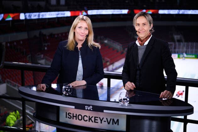210601 Maria Wallberg and Maria Rooth of Swedish broadcaster SVT ahead of the 2021 IIHF Ice Hockey World Championship game between Canada and Finland on June 1, 2021 in Riga Photo Simon Hastegard BILDBYRAN kod SH SH0128 ishockey ice hockey ishockey vm iihf ice hockey world championship canada kanada finland day 12 bbeng,  Copyright: SIMONxHASTEGARD BB210601SH002