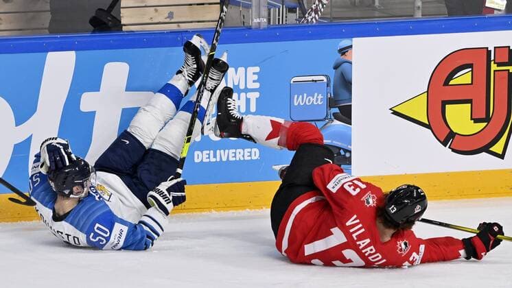 Miika Koivisto of team Finland and Gabriel Vilardi of team Canada during the 2021 IIHF Ice hockey, Eishockey World Championships preliminary round group B match Finland vs. Canada in Riga, Latvia, on June 01, 2021. Riika, Riga Latvia LKFTJK20210601124556KYDL  Copyright: xJussixNukarix