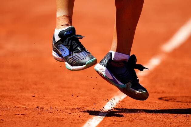 Mandatory Credit: Photo by Javier Garcia BPI Shutterstock (11988207ap) The Fila tennis shoes of Ashleigh Barty during her first round match French Open Tennis, Day Three, Roland Garros, Paris, France - 01 Jun 2021 French Open Tennis, Day Three, Roland Garros, Paris, France - 01 Jun 2021  Copyright: xJavierxGarcia BPI Shutterstockx 11988207ap
