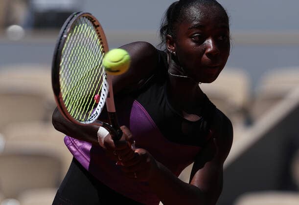 (210601) -- PARIS, June 1, 2021 -- Oceane Babel returns a shot during the women s singles first round match between Elina Svitolina of Ukraine and Oceane Babel of France at the French Open tennis tournament at Roland Garros in Paris, France, June 1, 2021. ) (SP)FRANCE-PARIS-TENNIS-ROLAND GARROS-FRENCH OPEN-WOMEN S SINGLES GaoxJing 