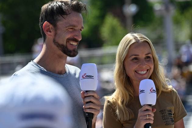 2021 Roland Garros ServusTv Roland Garros Coverage from left Christofer Kas , Germany and Antonia Wisgickl , Austria
