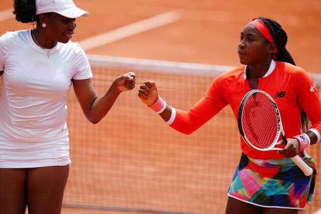 Mandatory Credit: Photo by Javier Garcia BPI Shutterstock (12000887bt) Coco Gauff and Venus Williams play doubles French Open Tennis, Day Four, Roland Garros, Paris, France - 02 Jun 2021 French Open Tennis, Day Four, Roland Garros, Paris, France - 02 Jun 2021  Copyright: xJavierxGarcia BPI Shutterstockx 12000887bt