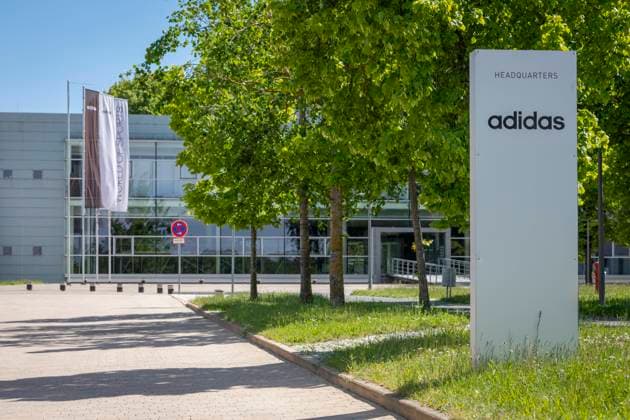 Reportage on Euro2020 The adidas Campus with its modern and award-winning architecture The adidas headquarters is a separate district of the Middle Franconian city of Herzogenaurach, here the main entrance Herzogenaurach Bavaria Germany