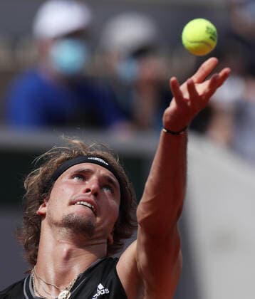 (210602) -- PARIS, June 2, 2021 -- Alexander Zverev of Germany serves during the men s singles second round match between Alexander Zverev of Germany and Roman Safiullin of Russia at the French Open tennis tournament at Roland Garros in Paris, France, June 2, 2021. ) (SP)FRANCE-PARIS-TENNIS-ROLAND GARROS-FRENCH OPEN-MEN S SINGLES-DAY 4 GaoxJing 