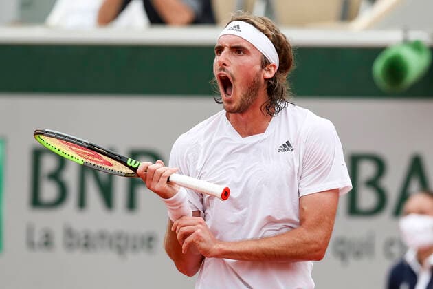 TENNIS - French Open 2021 PARIS,FRANCE,02.June.21 - TENNIS - ATP, Tennis Herren World Tour, French Open, Roland Garros, Grand Slam. Image shows the rejoicing of Stefanos Tsitsipas (GRE).  GEPAxpictures xPatrickxSteiner