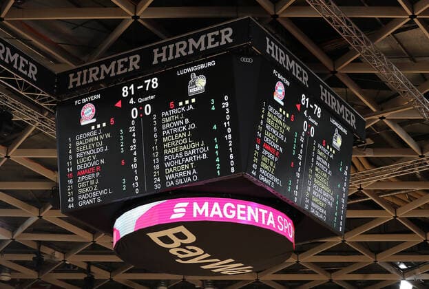 Final score of Muenchen vs Ludwigsburg GER, FC Bayern Basketball vs MHP Riesen Ludwigsburg, Basketball, 1 Bundesliga, Playoffs 2020 2021, Semifinals Game 3, 02 06 2021, GER, FC Bayern Basketball vs MHP Riesen Ludwigsburg, Basketball, 1 Bundesliga, Playoffs 2020 2021, Semifinals Game 3, 02 06 2021, Muenchen Copyright: xEIBNER MarcelxEngelbrechtx EP_EER