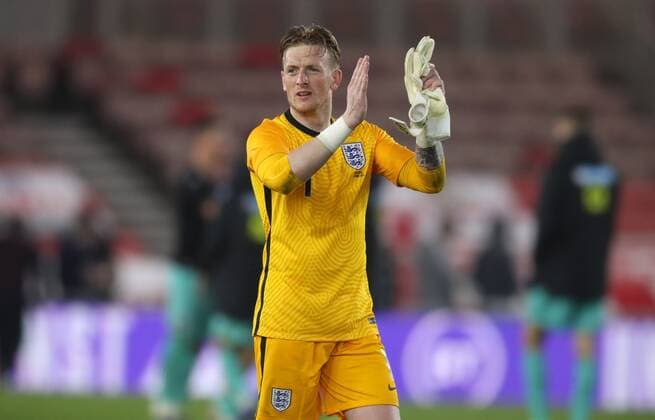 Mandatory Credit: Photo by JASONPIX Shutterstock (12008314j) Jordan Pickford of England England v Austria - International Friendly, Länderspiel, Nationalmannschaft Football, Riverside Stadium, Middlesbrough. North Yorkshire, UK. 2 JUN 2021 Editorial use only England v Austria - International Friendly, Football, Riverside Stadium, Middlesbrough. North Yorkshire, UK. 2 JUN 2021 Editorial use only  Copyright: xJASONPIX Shutterstockx 12008314j