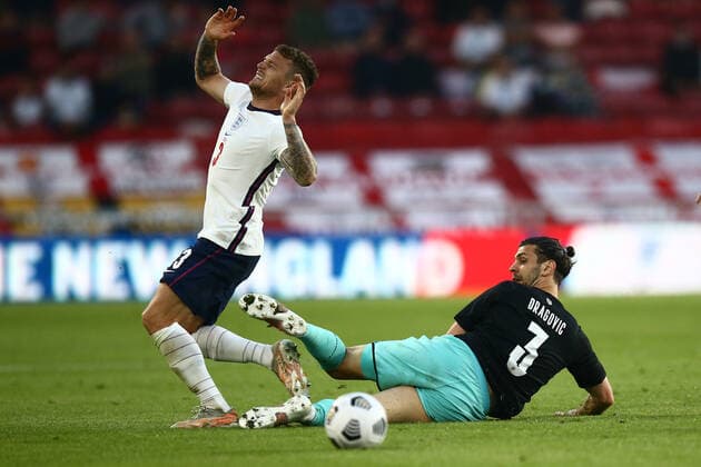 SOCCER - ENG vs AUT, test match MIDDLESBROUGH,ENGLAND,02.JUN.21 - SOCCER - UEFA European Championship, EM, Europameisterschaft preview, OEFB international match, Länderspiel, Nationalmannschaft England vs Austria, friendly match. Image shows Kieran Trippier (ENG) and Aleksandar Dragovic (AUT).  GEPAxpictures xMichaelxZemanek