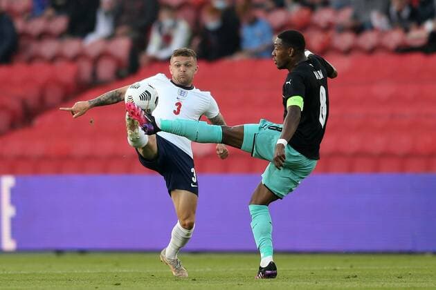 Mandatory Credit: Photo by JASONPIX Shutterstock (12008314ar) Kieran Trippier of England with David Alaba of Austria England v Austria - International Friendly, Länderspiel, Nationalmannschaft Football, Riverside Stadium, Middlesbrough. North Yorkshire, UK. 2 JUN 2021 Editorial use only England v Austria - International Friendly, Football, Riverside Stadium, Middlesbrough. North Yorkshire, UK. 2 JUN 2021 Editorial use only  Copyright: xJASONPIX Shutterstockx 12008314ar