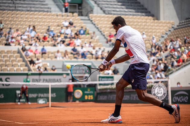 Gael MONFILS of France plays a ball against Mikael YMER of Sweden on the second round of the French Open tennis tournament at Roland Garros in Paris, France, 3 June 2021. Roland Garros 2021 will run from 30 May to 13 June 2021.  Copyright: xAurelienxMorissardx