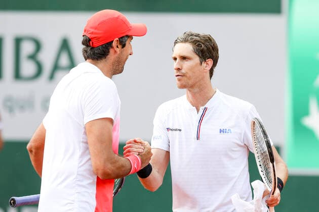 TENNIS - French Open 2021 PARIS,FRANCE,03.June.21 - TENNIS - ATP, Tennis Herren World Tour, French Open, Roland Garros, Grand Slam. Image shows the rejoicing of Philipp Oswald (AUT) and Marcus Daniell (NZL).  GEPAxpictures xPatrickxSteiner