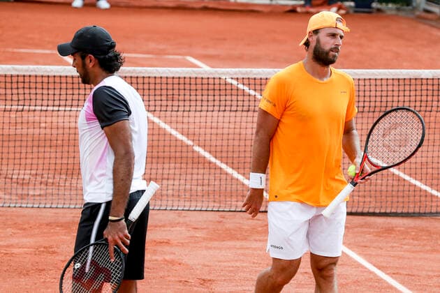 TENNIS - French Open 2021 PARIS,FRANCE,03.June.21 - TENNIS - ATP, Tennis Herren World Tour, French Open, Roland Garros, Grand Slam. Image shows Aisam-ul-haq Qureshi (PAK) and Oliver Marach (AUT).  GEPAxpictures xPatrickxSteiner