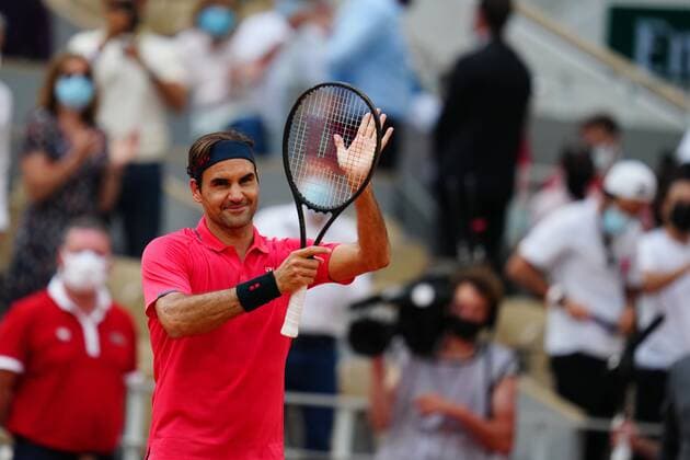 Mandatory Credit: Photo by Javier Garcia BPI Shutterstock (12010909jm) Roger Federer celebrates his win during second round action French Open Tennis, Day Five, Roland Garros, Paris, France - 03 Jun 2021 French Open Tennis, Day Five, Roland Garros, Paris, France - 03 Jun 2021  Copyright: xJavierxGarcia BPI Shutterstockx 12010909jm