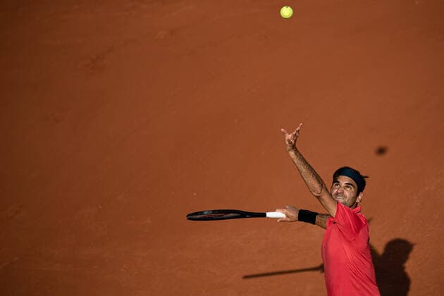 Roger FEDERER of Switzerland serves against Marin CILIC of Croatia on the second round of the French Open tennis tournament at Roland Garros in Paris, France, 3 June 2021. Roland Garros 2021 will run from 30 May to 13 June 2021.  Copyright: xAurelienxMorissardx