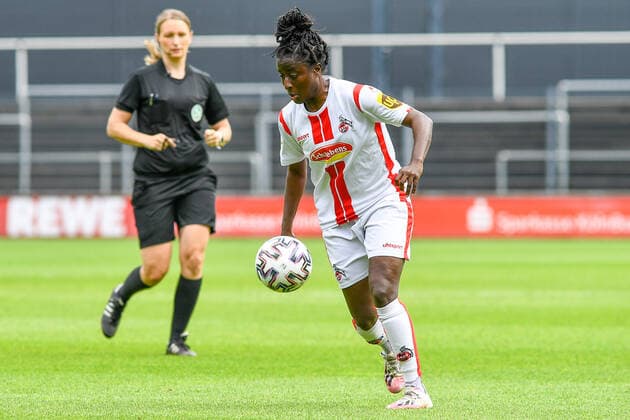 Eunice Beckmann Cologne, 11 , on the ball, game scene, crop, full body, single image, action, 03 06 2021, Cologne Germany , Football, 2 Women Bundesliga Süd, 1 FC Köln 1 FFC Niederkirchen, DFB DFL REGULATIONS PROHIBIT ANY USE OF PHOTOGRAPHS AS IMAGE SEQUENCES AND OR QUASI VIDEO xmhx