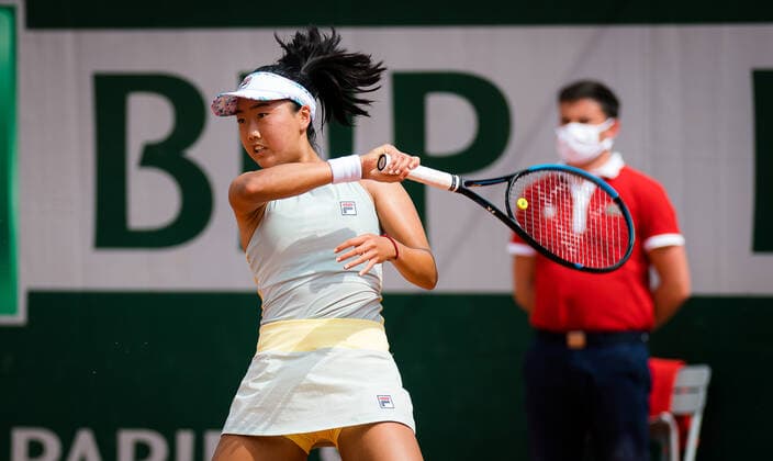 June 3, 2021, PARIS, FRANCE: Ann Li of the United States playing doubles at the 2021 Roland Garros Grand Slam Tournament against Elina Svitolina of the Ukraine PARIS FRANCE - ZUMAa181 20210603_zaa_a181_252 Copyright: xRobxPrangex