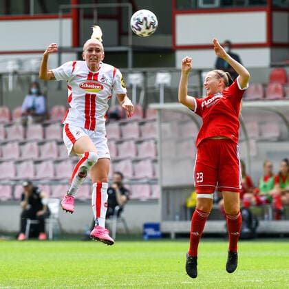 v li Mandy Islacker Cologne, 8 , Natalie Klupp FFC Niederkirchen, 23 , header, duel in the air, action, action, 03 06 2021, Cologne Germany , Football, 2 Frauen Bundesliga Süd, 1 FC Köln 1 FFC Niederkirchen, DFB DFL REGULATIONS PROHIBIT ANY USE OF PHOTOGRAPHS AS IMAGE SEQUENCES AND OR QUASI VIDEO xmhx
