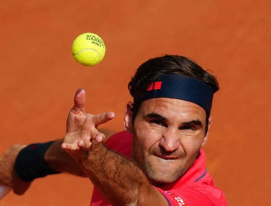 (210604) -- PARIS, June 4, 2021 -- Roger Federer of Switzerland serves the ball during the men s singles second round match against Marin Cilic of Croatia at the French Open tennis tournament at Roland Garros in Paris, France, June 3, 2021. ) (SP)FRANCE-PARIS-TENNIS-ROLAND GARROS-FRENCH OPEN-MEN S SINGLES-DAY 5 GaoxJing 