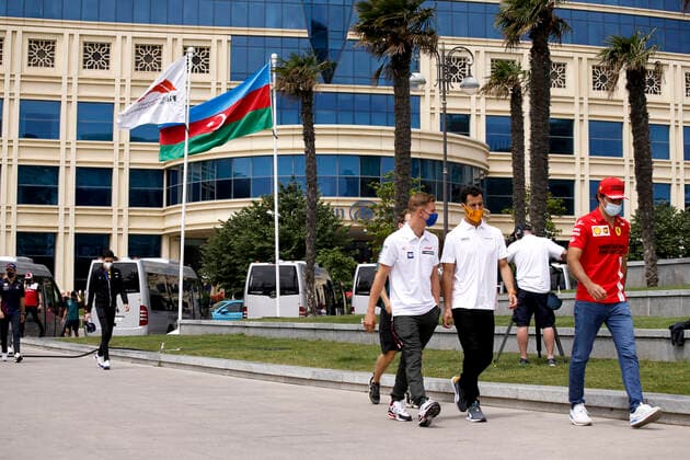 47 Mick Schumacher GER, Haas F1 Team , 3 Daniel Ricciardo AUS, McLaren F1 Team , 55 Carlos Sainz ESP, Scuderia Ferrari Mission Winnow , F1 Grand Prix of Azerbaijan at Baku City Circuit on June 4, 2021 in Baku, Azerbaijan Photo by HOCH ZWEI Baku Azerbaijan