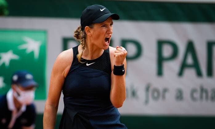 Mandatory Credit: Photo by Rob Prange Shutterstock (12014076a) Victoria Azarenka of Belarus in action during the third round of the 2021 Roland Garros Grand Slam Tournament French Open Tennis, Day Six, Roland Garros, Paris, France - 04 Jun 2021 French Open Tennis, Day Six, Roland Garros, Paris, France - 04 Jun 2021  Copyright: xRobxPrange Shutterstockx 12014076a