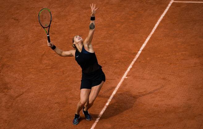 Mandatory Credit: Photo by Rob Prange Shutterstock (12014076l) Aryna Sabalenka of Belarus in action during the third round of the 2021 Roland Garros Grand Slam Tournament French Open Tennis, Day Six, Roland Garros, Paris, France - 04 Jun 2021 French Open Tennis, Day Six, Roland Garros, Paris, France - 04 Jun 2021  Copyright: xRobxPrange Shutterstockx 12014076l