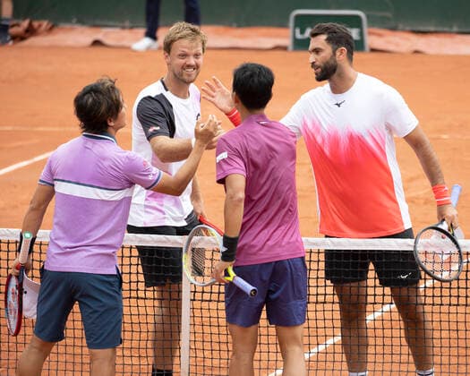 Opponents congratulate Kevin Krawietz Horia Tecau on victory, joy, emotion, mens doubles tennis French Open 2021 Grand Slam Roland Garros Paris France 4 June 2021 Copyright: xJuergenxHasenkopfx