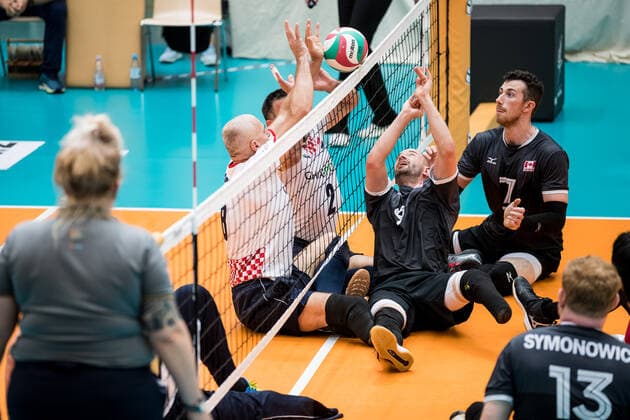 WORLD ParaVolley Mens Final Qualifier Tokyo 2020 Paralympic Games Canada Croatia 04 06 2021 Dubravko Dzeko Croatia, 8 , Damir Kasap Croatia, 2 , Mikael Barthody Canada, 2 , Doug Learoyd Canada, 7 WORLD ParaVolley Mens Final Qualifier Tokyo 2020 Paralympic Games Canada Croatia Duisburg Sportschule Wedau Copyright: xBEAUTIFULxSPORTS Wunderlx