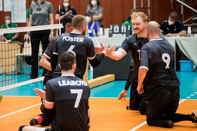WORLD ParaVolley Mens Final Qualifier Tokyo 2020 Paralympic Games Canada Croatia 04 06 2021 Bryce Foster Canada, 6 , Darek Symonowicz Canada, 13 high-five WORLD ParaVolley Mens Final Qualifier Tokyo 2020 Paralympic Games Canada Croatia Duisburg Sportschule Wedau Copyright: xBEAUTIFULxSPORTS Wunderlx