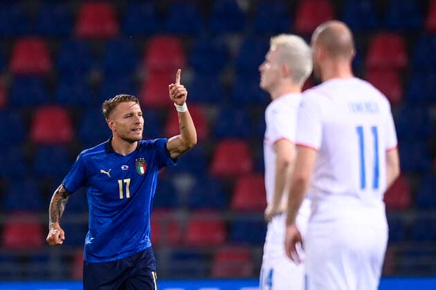 Sport Bilder des Tages Photo LaPresse - Fabio Ferrari June 04, 2021 Bologna, Italy soccer Italy vs Czech Republic - Friendly match - & x2018;Dall Ara Stadium of Bologna. In the pic:Ciro Immobile (Italy) celebrates after gol 1-0  Copyright: xFabioxFerrari LaPresex