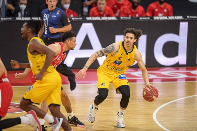 Basketball, BBL, 20210604, FC Bayern München MHP RIESEN Ludwigsburg In the picture Jonah RADEBAUGH MHP Riesen Ludwigsburg, 12 Munich Audi Dome Bayern Germany Copyright: Passion2Press MarkusxFischerx