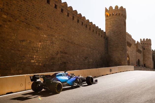 63 RUSSELL George (gbr), Williams Racing F1 FW43B, action during the Formula 1 Azerbaijan Grand Prix 2021 from June 04 to 06, 2021 on the Baku City Circuit, in Baku, Azerbaijan - FORMULE 1 : Grand Prix d Azerbaidjan - Bakou - 04 06 2021 DPPI Panoramic  00121011__V2_7246
