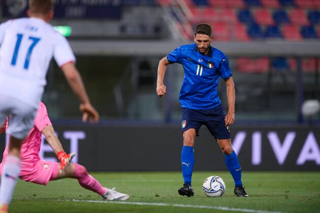 Photo LaPresse - Fabio Ferrari June 04, 2021 Bologna, Italy soccer Italy vs Czech Republic - Friendly match - & x2018;Dall Ara Stadium of Bologna. In the pic:Domenico Berardi (Italy)gol 4-0  Copyright: xFabioxFerrari LaPresex