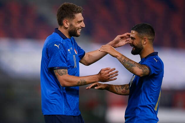 Photo LaPresse - Fabio Ferrari June 04, 2021 Bologna, Italy soccer Italy vs Czech Republic - Friendly match - & x2018;Dall Ara Stadium of Bologna. In the pic:Domenico Berardi (Italy)celebrates after gol 4-0  Copyright: xFabioxFerrari LaPresex