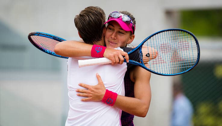 June 4, 2021, PARIS, FRANCE: Nicole Melichar of the United States & Demi Schuurs of the Netherlands playing doubles at the 2021 Roland Garros Grand Slam Tournament PARIS FRANCE - ZUMAa181 20210604_zaa_a181_218 Copyright: xRobxPrangex