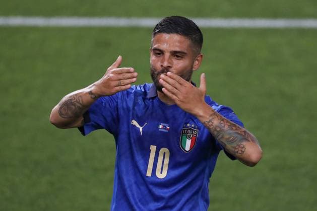 Bologna, Italy, 4th June 2021. Lorenzo Insigne of Italy celebrates after scoring to give the side a 3-0 lead during the International Football Friendly match at Stadio Dall Ara, Bologna. Picture credit should read: Jonathan Moscrop Sportimage EDITORIAL USE ONLY. No use with unauthorised audio, video, data, fixture lists, club league logos or live services. Online in-match use limited to 120 images, no video emulation. No use in betting, games or single club league player publications. SPI-1074-0037