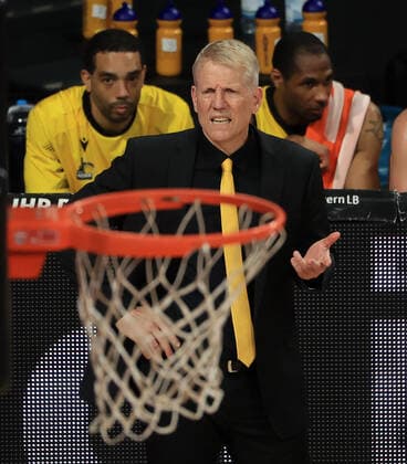 04 06 2021, BBL Play off, FCB Basketball vs Ludwigsburg, Audi Dome Muenchen , in picture John Patrick Ludwigsburg Giant doesnt understand the world anymore