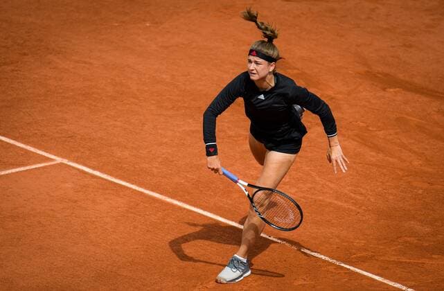 Mandatory Credit: Photo by Rob Prange Shutterstock (12019120e) Karolina Muchova of the Czech Republic in action during the third round at the 2021 Roland Garros Grand Slam Tournament French Open Tennis, Day Seven, Roland Garros, Paris, France - 05 Jun 2021 French Open Tennis, Day Seven, Roland Garros, Paris, France - 05 Jun 2021  Copyright: xRobxPrange Shutterstockx 12019120e