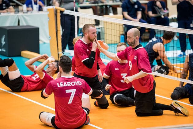 WORLD ParaVolley Mens Final Qualifier Tokyo 2020 Paralympic Games Match for 5th place 6 USA Canada 05 06 2021 The Canadian men cheer WORLD ParaVolley Mens Final Qualifier Tokyo 2020 Paralympic Games Match for 5th place 6 USA Canada Duisburg Sportschule Wedau Copyright: xBEAUTIFULxSPORTS Wunderlx